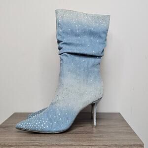 Thalia Sodi Women's  Slouch Pointed-Toe Embellished Denim Dress Boots Size 9 NWT